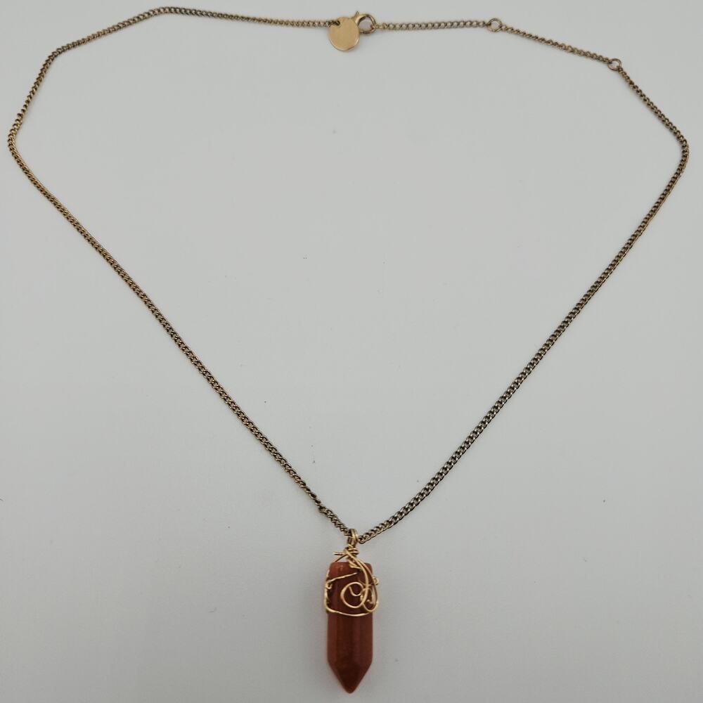 Lovisa Gold Tone Wire Wrapped Orange Stone Pendant Necklace Renaissance Boho